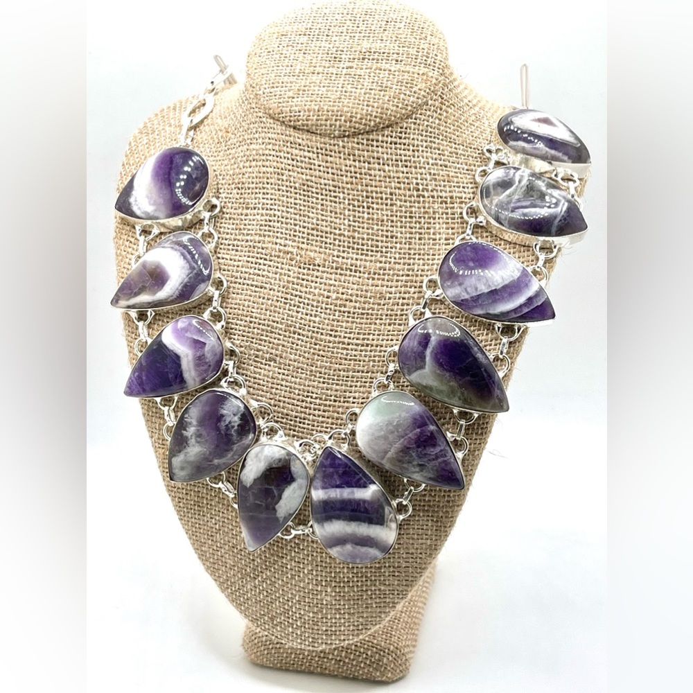 Beautiful Almond Shape Chevron Amethyst Necklace